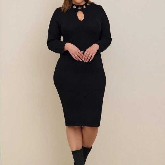 NWT Torrid Black Midi Sweater Dress Women's Sz 2X Metal Grommets Ribbed Stretch - Picture 1 of 10